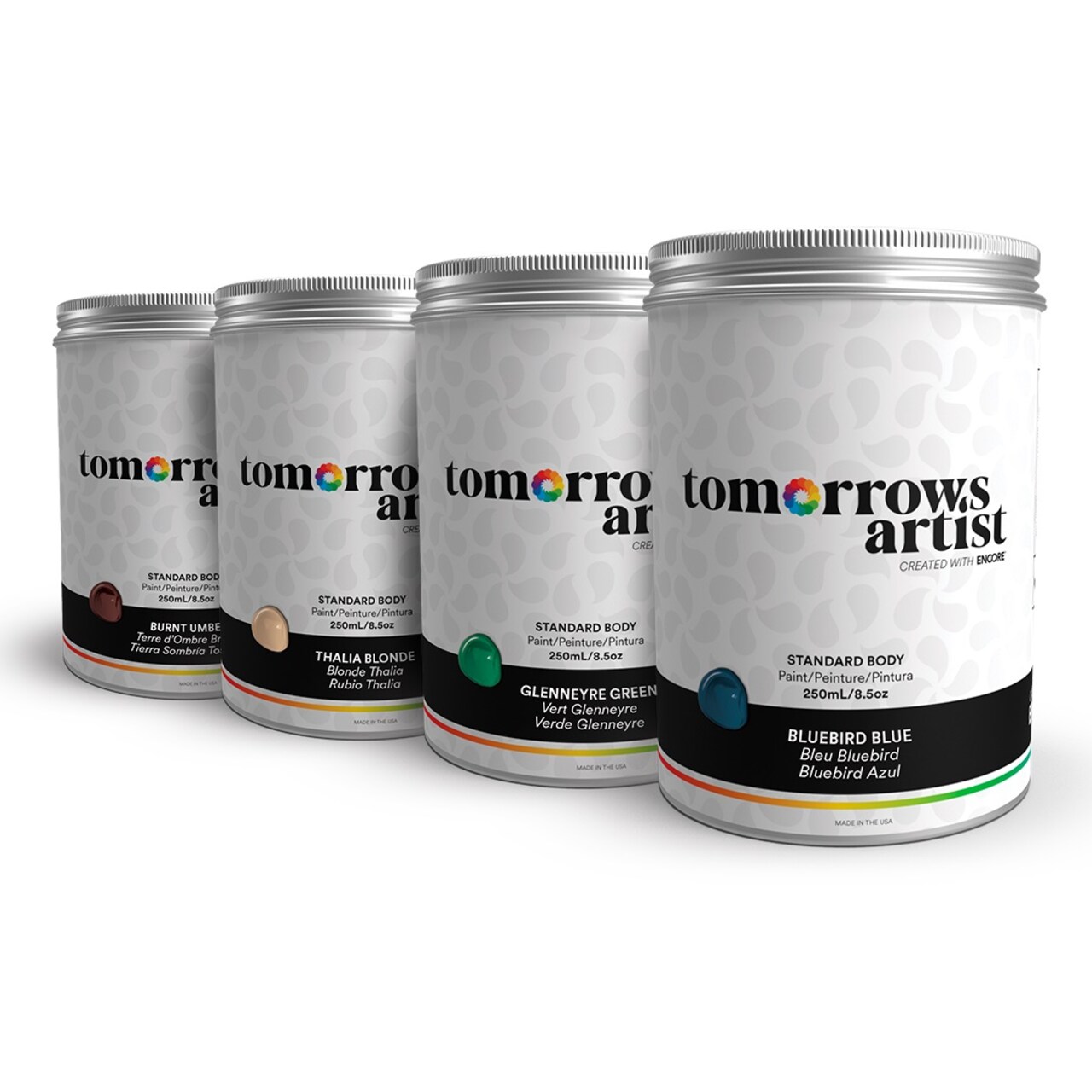 Tomorrows Artist: Standard Body Eco-Friendly Sustainable Acrylic Art Paint Bundles, 4 Pack 100/3.38oz or 250ml/8.45oz Jars